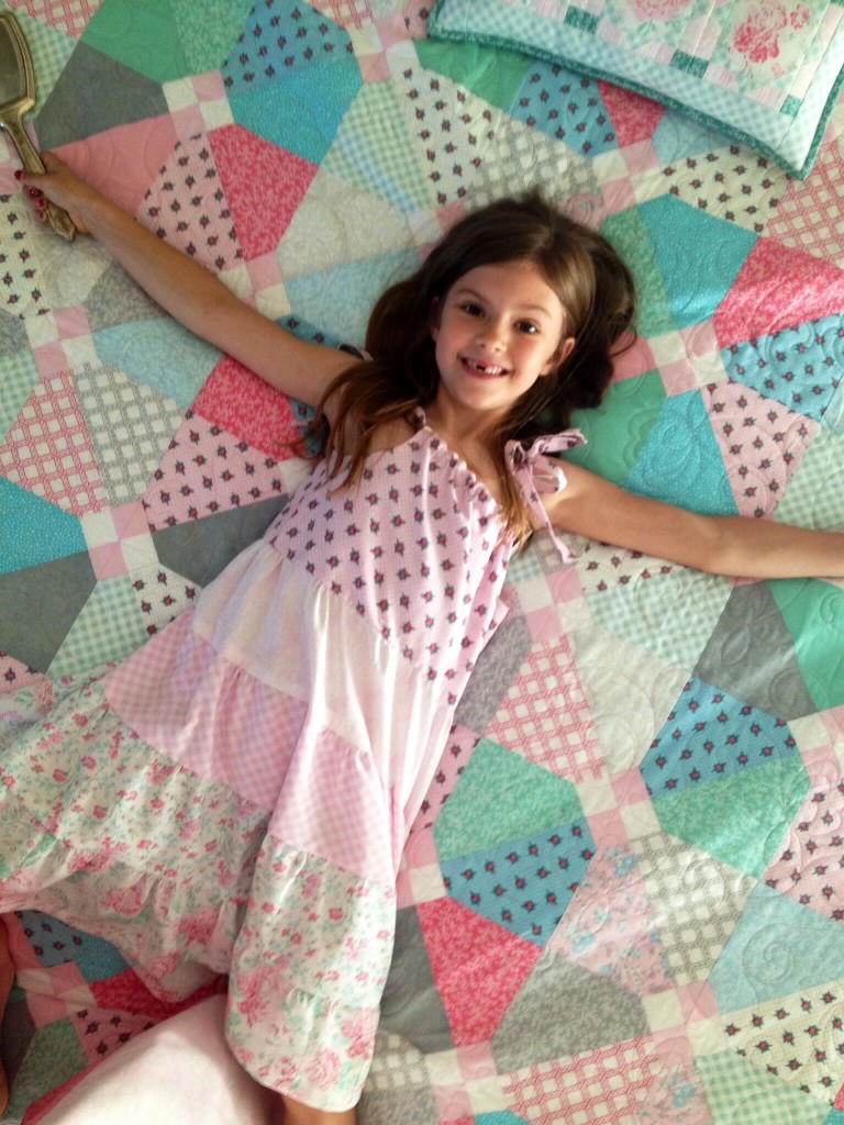 Marian wearing the Picadilly Dress sewn from Cottage Chic Collection